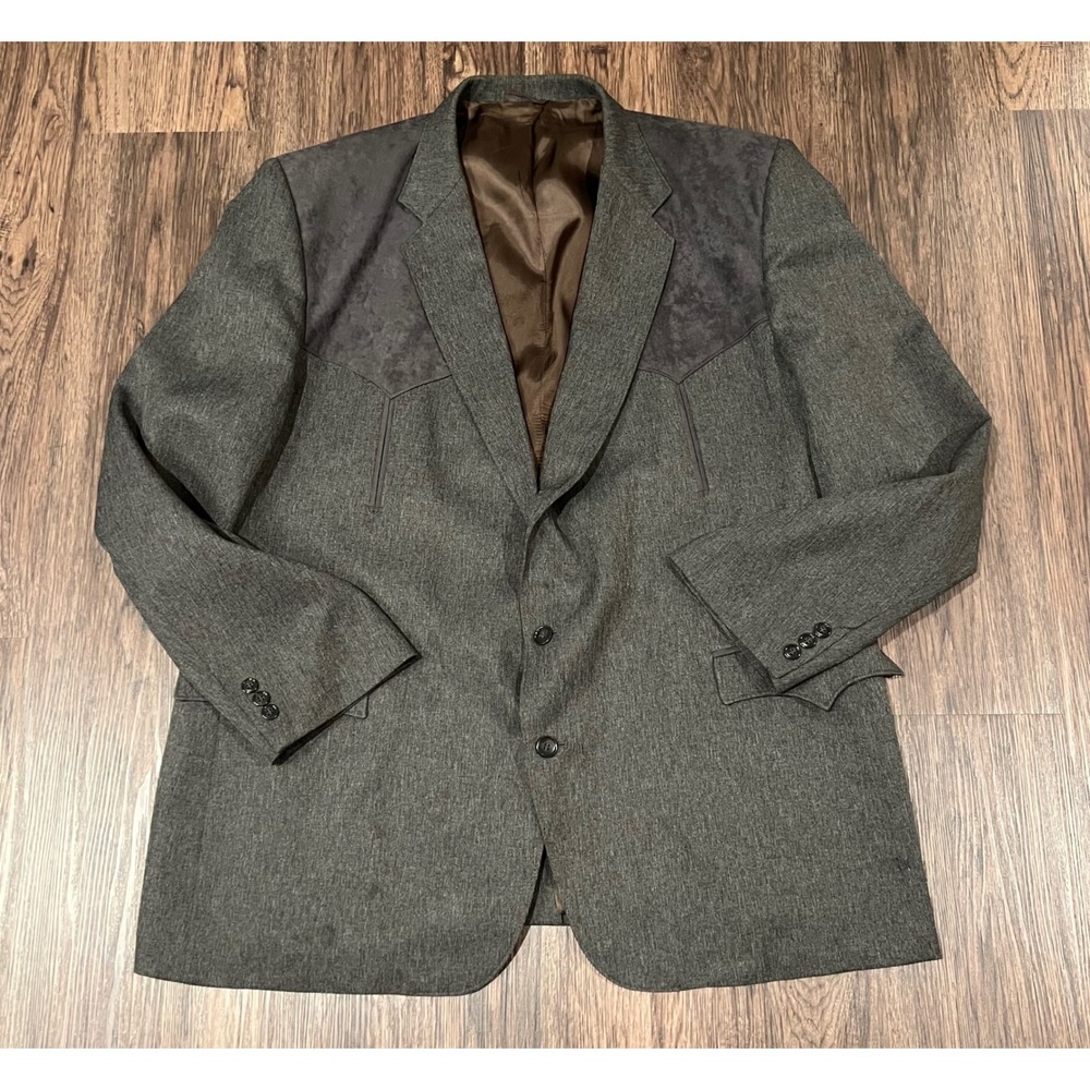 Circle S Mens Western Blazer Gray Faux Suede Yoke Sport Coat 52L Made in USA